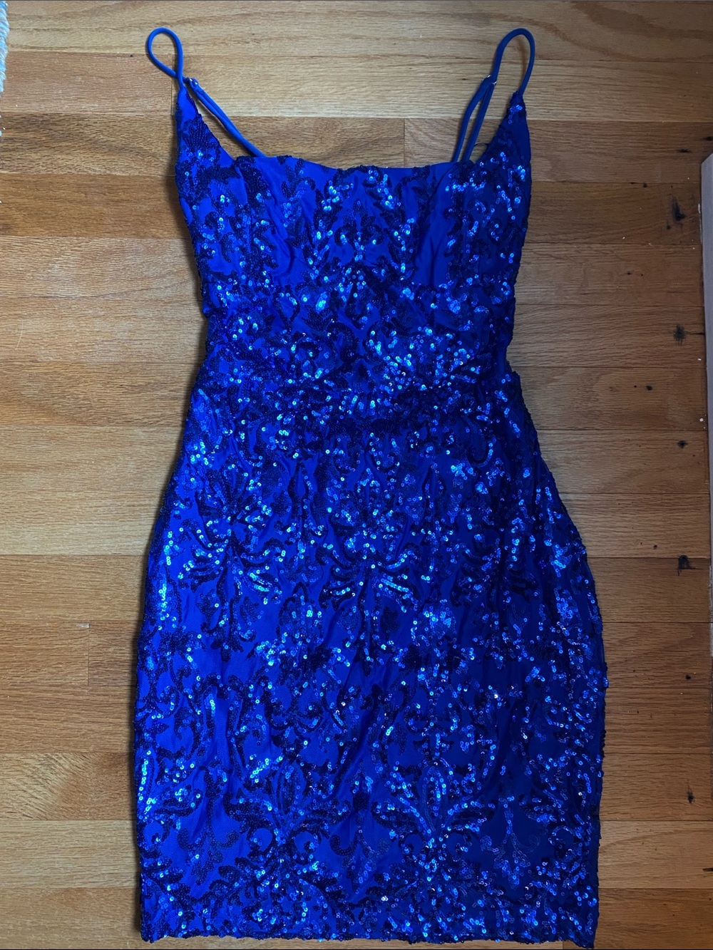 Windsor Royal Blue Sequin Spaghetti-Strap Mini Dress